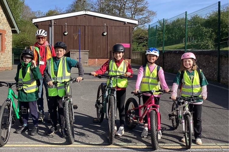 Children at Dunsford Community Primary school at their Bikeability training. Photo contributed 