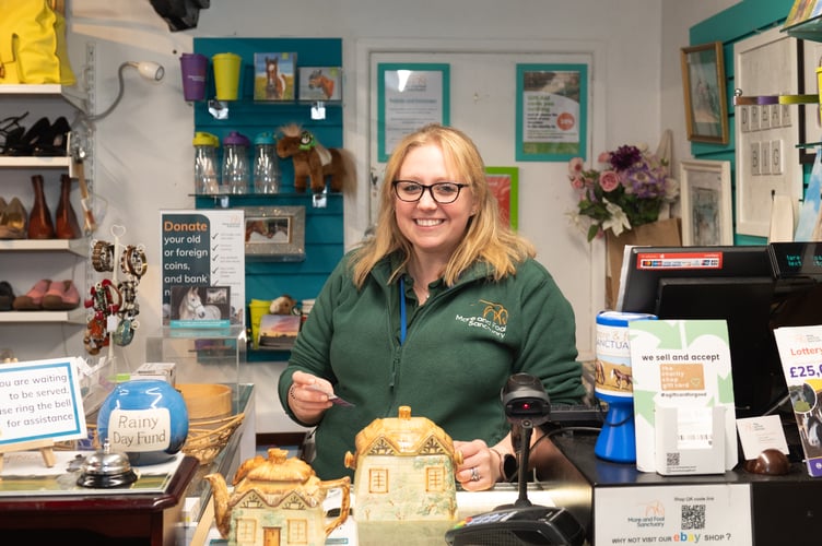 Charity shop worker at the Mare and Foal Sanctuary's shop in Bovey Tracey