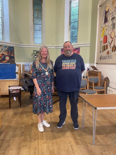 New Mayor of Dawlish Cllr Anne Heywood at the Strand Centre with manager Paul Lentle. Photo Dawlish Town Council