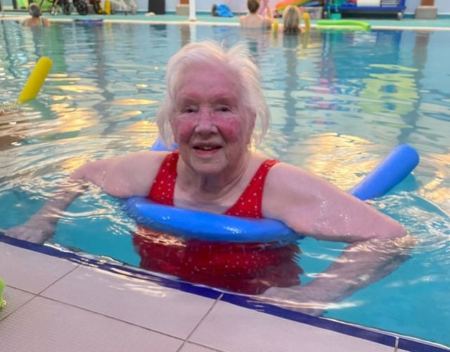 Jean Dimond, 97, was nervous at first in the pool but enjoyed the experience. Photo contributed