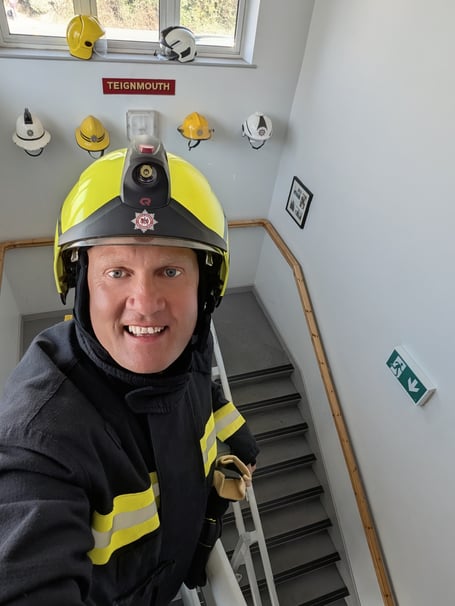 Teignmouth firefighter Matt Hallett in training for his gruelling stair climb.