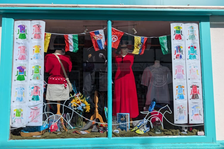 The World Cup window display at the Mare and Foal charity shop in Bovey Tracey. Photo supplied