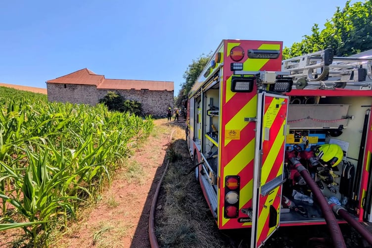 Fire appliance at farm at Humber, Bishopsteignton