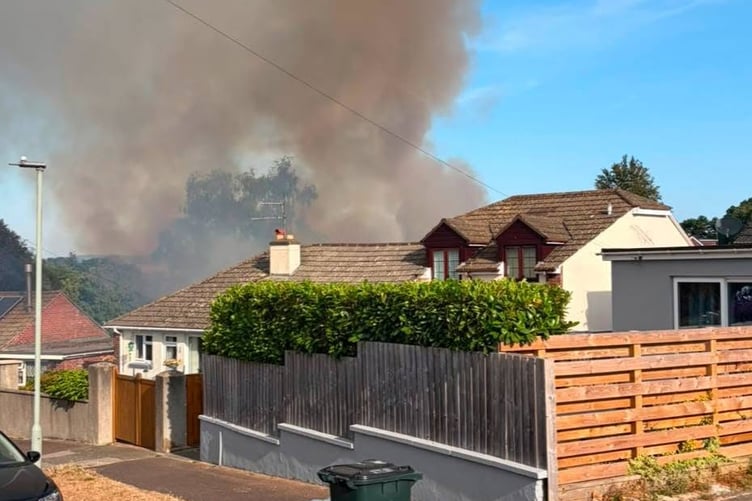Smoke from the garden fire in Milber could be seen from miles away. Photo Newton Abbot fire station