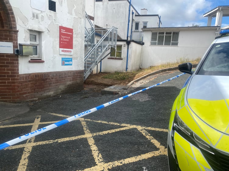 Police outside Teignmouth Hospital Children's Centre after suspected arson attack