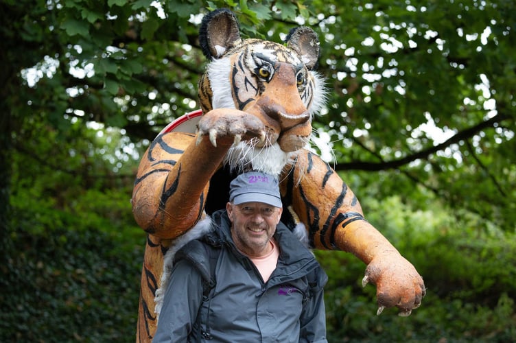 Conservation campaigner Paul Goldstein with his nine-foot model tiger