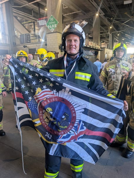 Teignmouth firefighter Matt Hallett at the 9/11 memorial climb in Atlanta, US