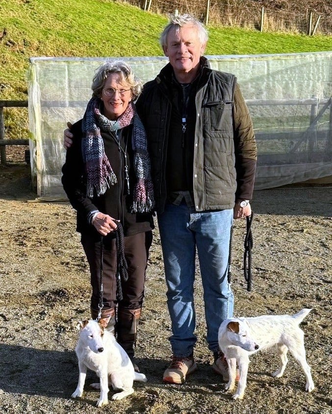 Ingrid Grayling with actor Martin Clunes and his Jack Russell puppies John and Murray. Photo supplied