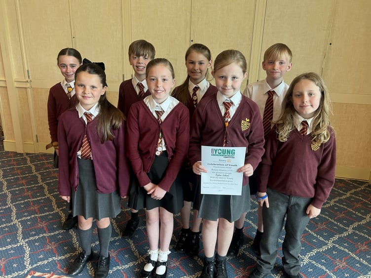 Children at Rydon Primary in Kingsteignton with their certificate after being named winners of the District Young Environmentalists Competition for Devon and Cornwall. Photo supplied