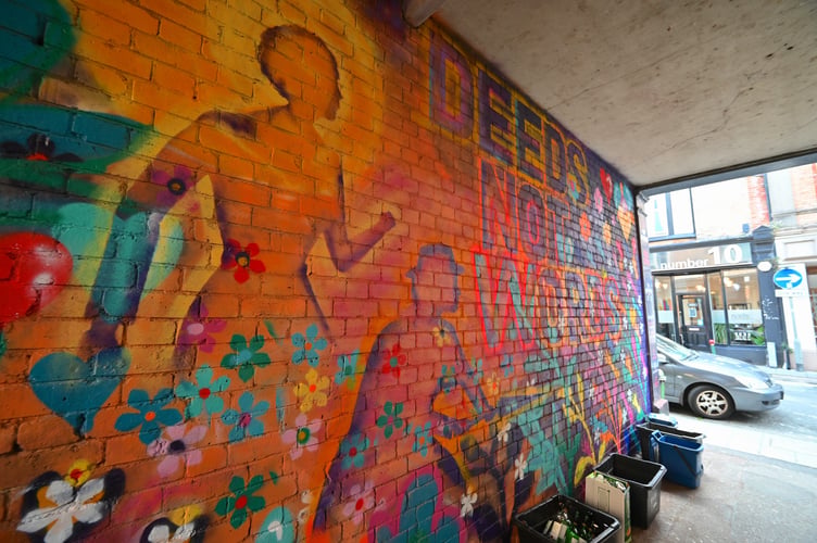 The mural which now brightens the access lane off Union Street in Newton Abbot