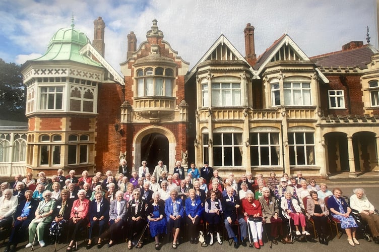 Group visit to Bletchley Park by former codebreakers. Jo Birch is third from right, front row