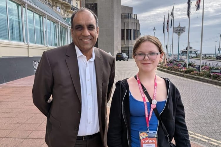 Kitty Dawson with Lib Dem politician Lord Shaffaq Mohammed a life peer at the conference in Brighton
